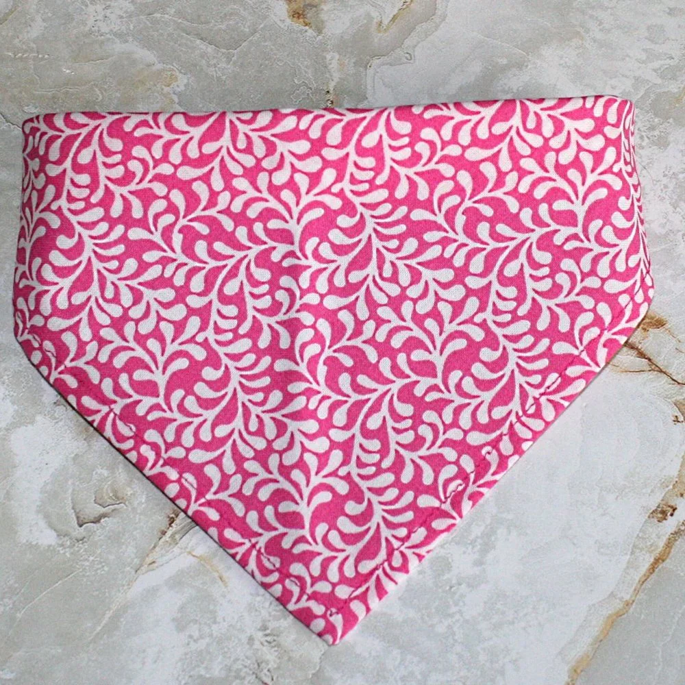 HAND CRAFTED Bandana Pink Swirls Vines Floral Print Dog Pet Scarf Accessory